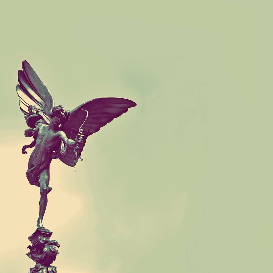 angel statue, eros, sculpture, london, love, cupid, circus, landmark, HD wallpaper
