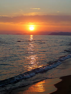 beach, mar, sunset, sol, eventide, beira mar, italy, light HD wallpaper