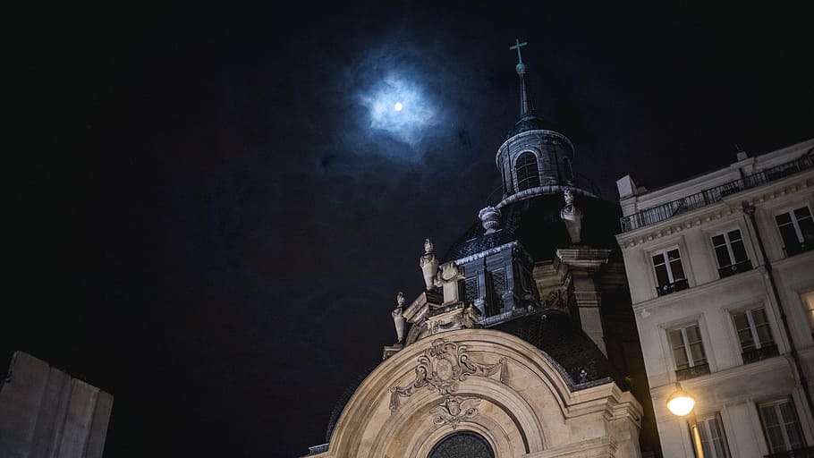 architecture, building, infrastructure, dark, night, sky, moon HD wallpaper
