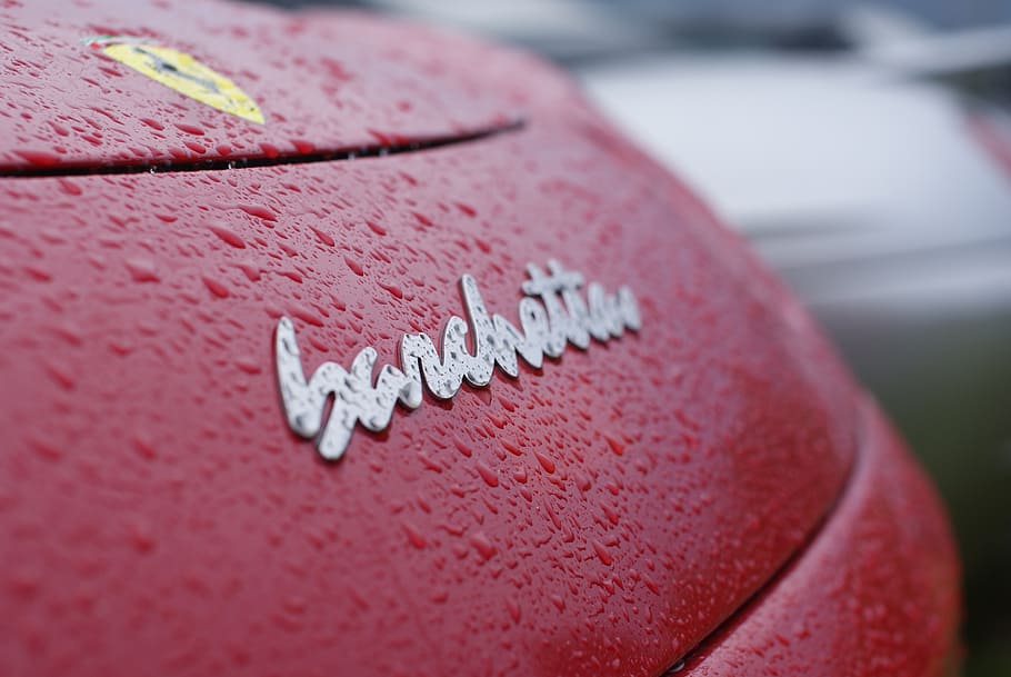 auto, classic car, logo, close-up, text, red, no people, western script HD wallpaper