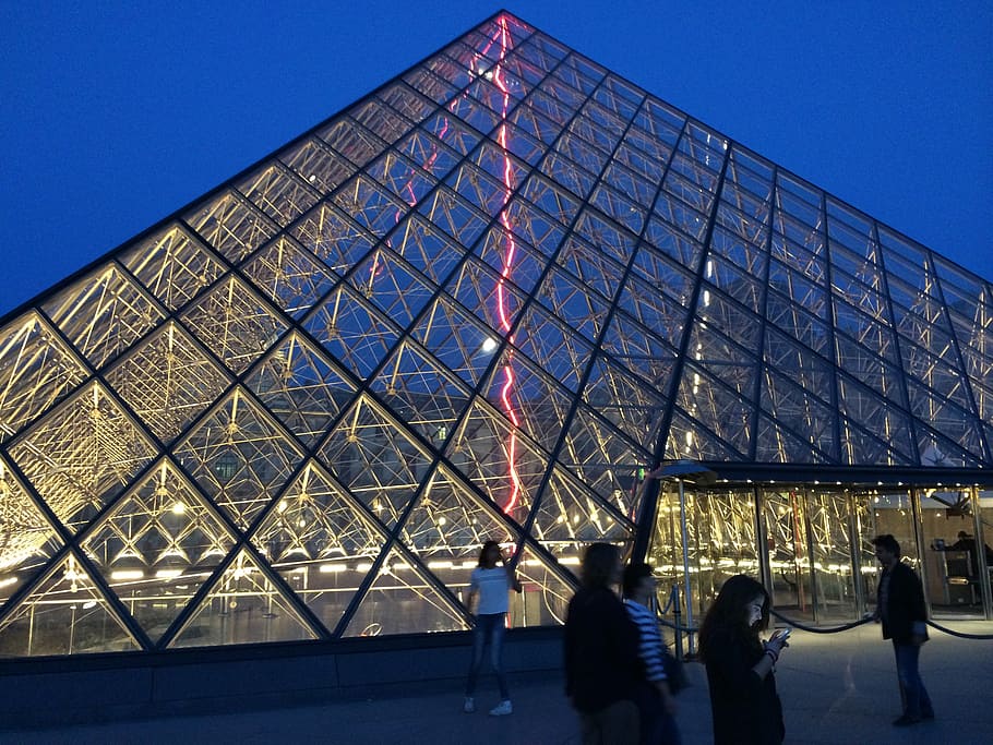 pyramid, louvre, paris, france, architecture, glas, arts, travel