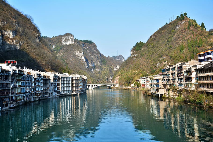 china, the town building, zhenyuan, old town, scenery, the scenery, HD wallpaper
