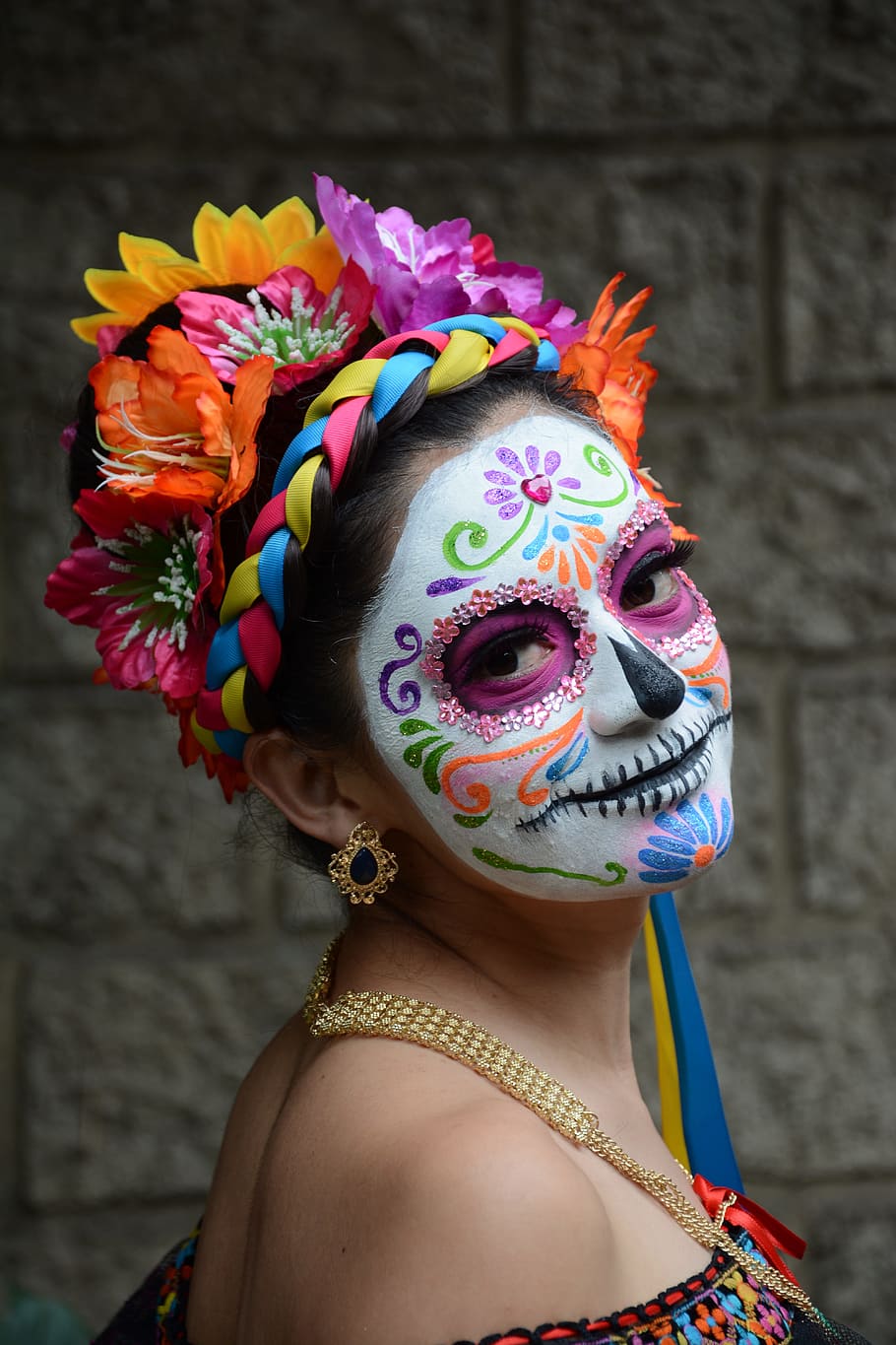 catrina, bella, face, multi colored, one person, headshot, portrait HD wallpaper