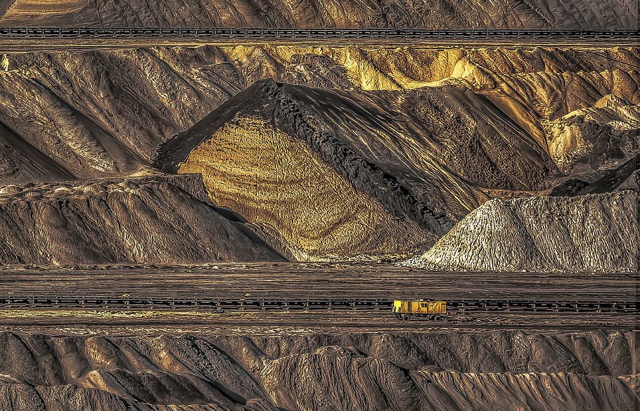 brown and yellow textile, open pit mining, raw materials, hard coal HD wallpaper