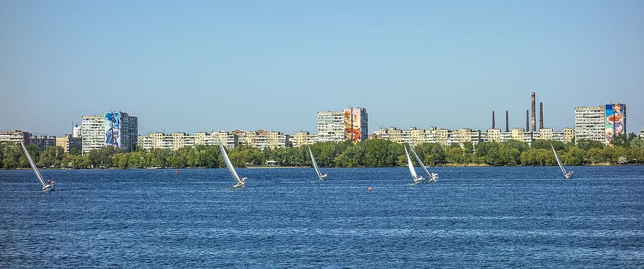 dnieper, water yachts, architecture, city, building exterior, HD wallpaper