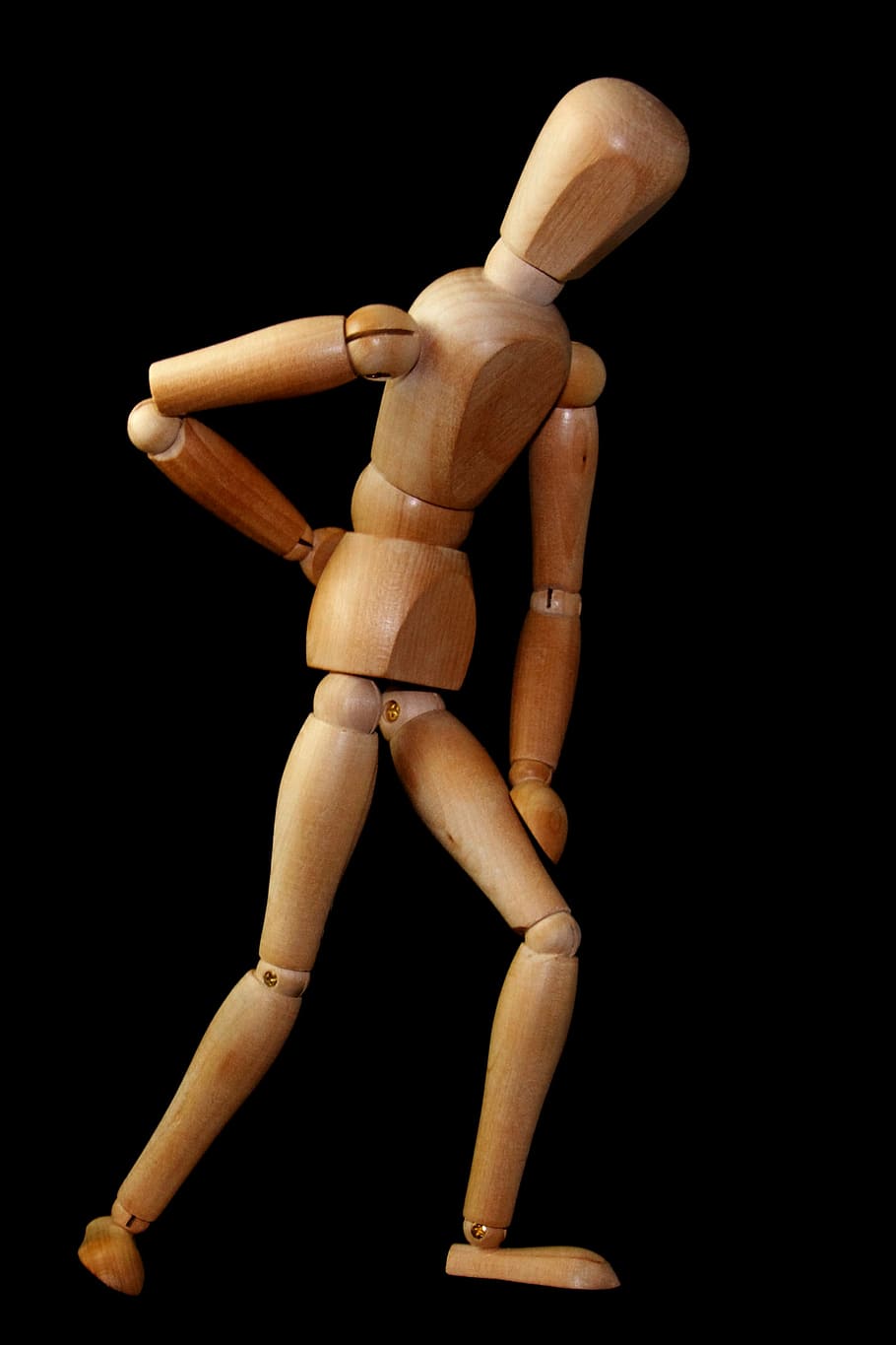 brown manikin with black background, figure, stand, back pain HD wallpaper