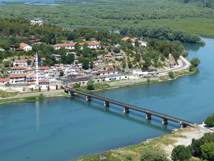 aerial view photography of bridge during daytime, albania, skoder HD wallpaper