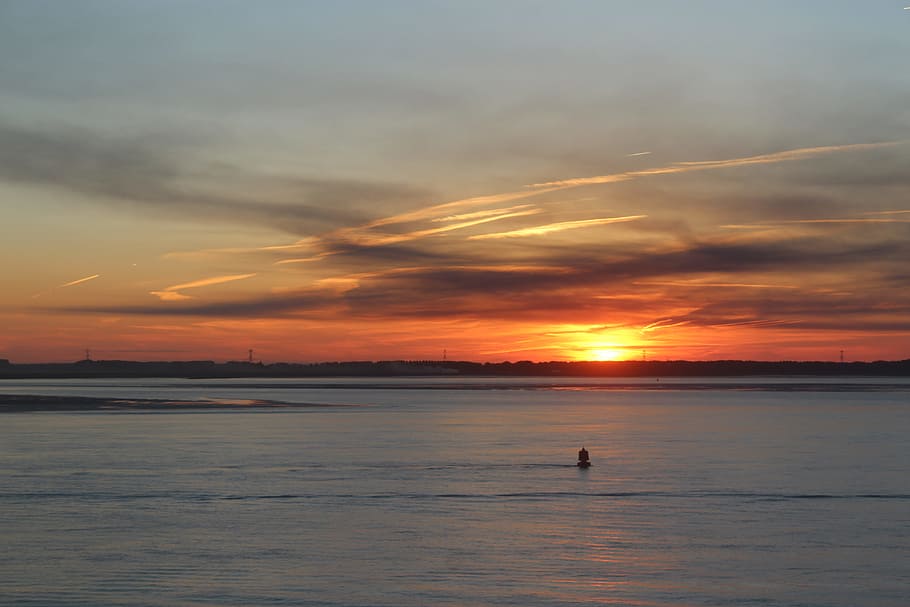ocean, sunset, sky, coloring, water, scenics - nature, beauty in nature HD wallpaper