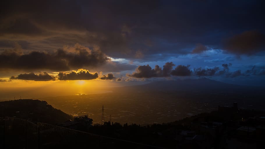 sunset, panoramic, nature, landscape, horizon, sky, sun sunset HD wallpaper