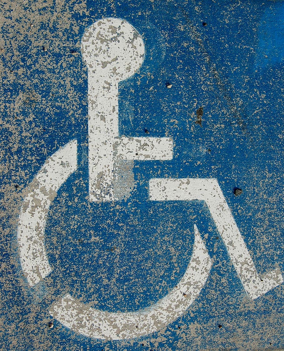 blue and white disable logo, person with disability mark, symbol