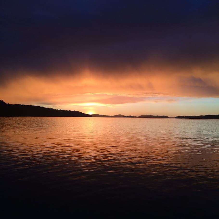 sunset, saltspring, island, canada, bc, ocean, view, evening HD wallpaper
