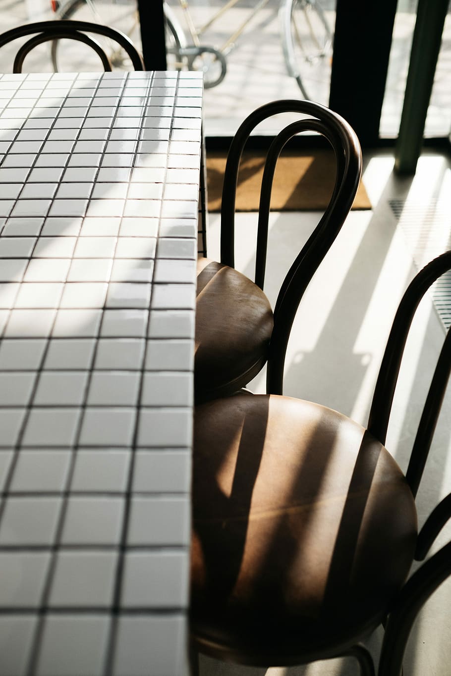 closeup photo of rectangular white table and two chairs, dinning table with three chairs HD wallpaper