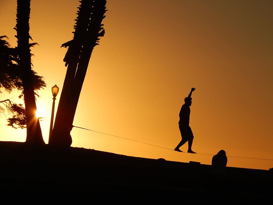 Sunset, Cord, Light, Shadow, against light, balance, silhouette HD wallpaper