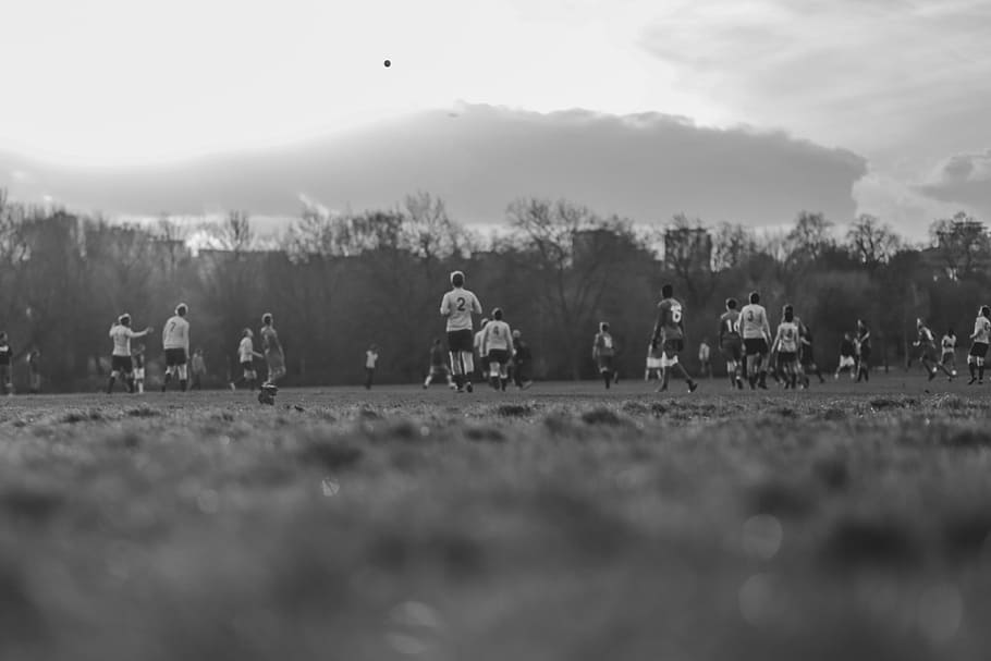 Playing Football Black White, sport, black And White, nature, HD wallpaper