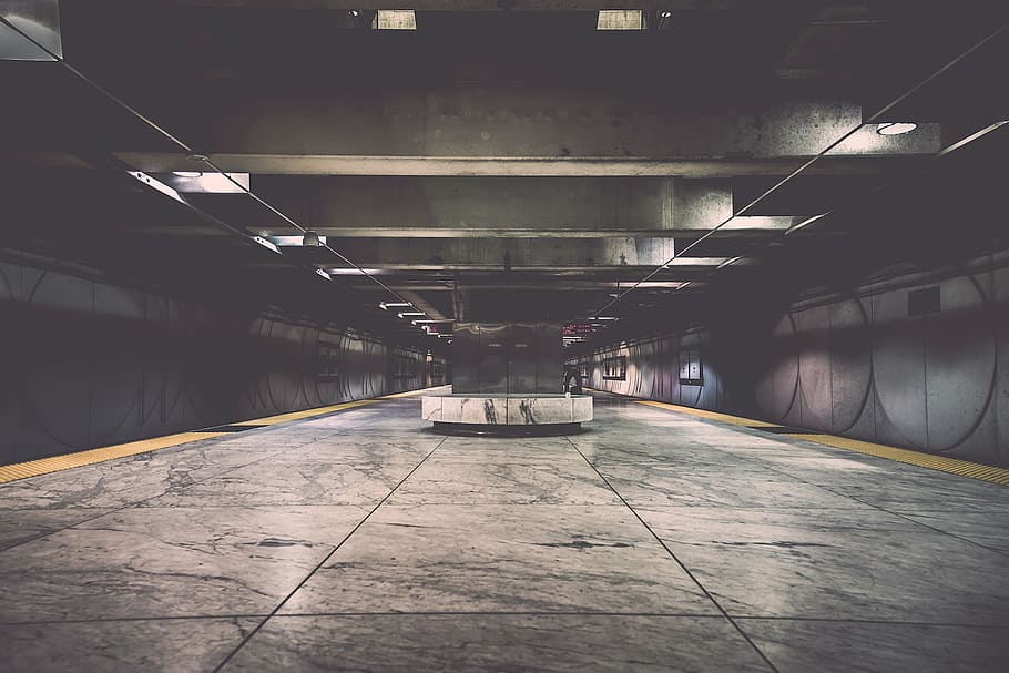 empty gray concrete building, infrastructure, station, lights HD wallpaper