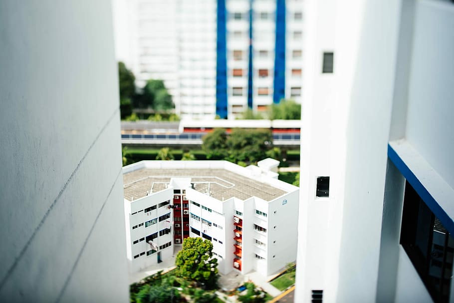 aerial photography of white building, white concrete building minaiture HD wallpaper