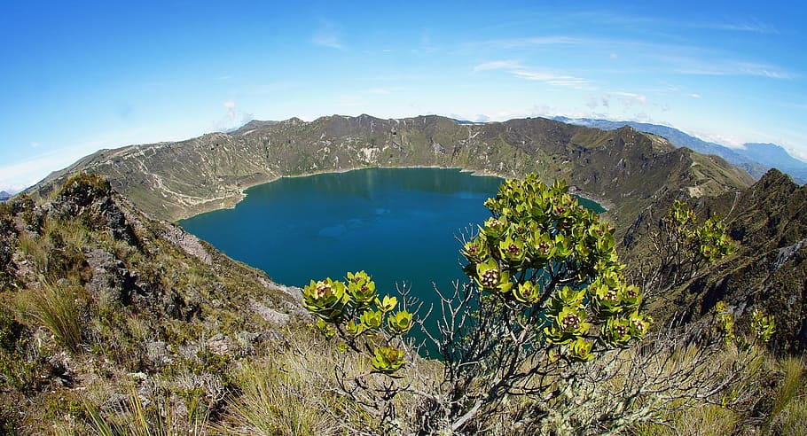 sky, caldera, clouds, water, landscape, mountain, nature, environment HD wallpaper