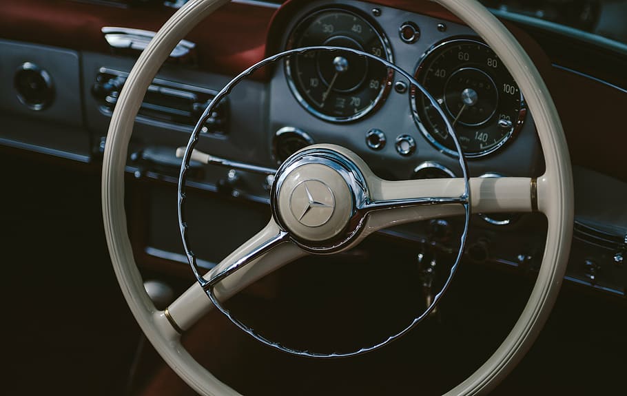closed-up photo of gray Mercedes-Benz steering wheel, car, travel, HD wallpaper