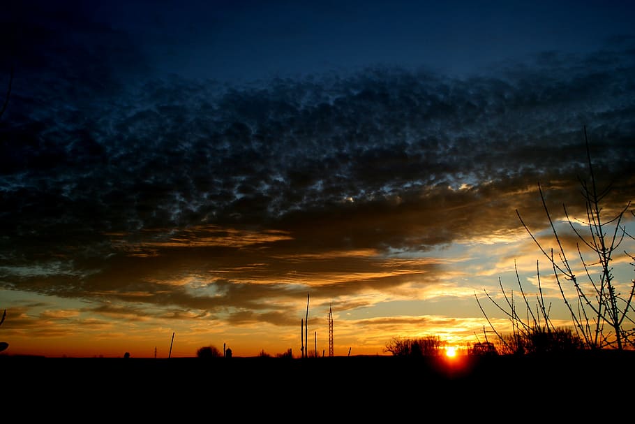 sun, cloud, sky, red, twilight, landscape, east, silhouette HD wallpaper