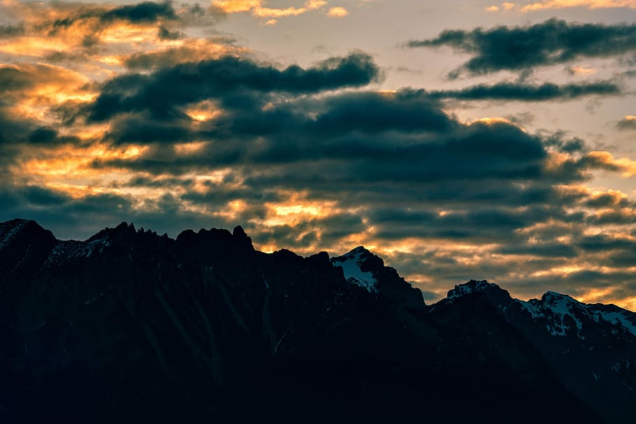 landscape, mountains, mountain peaks, sky, clouds, sunlight HD wallpaper