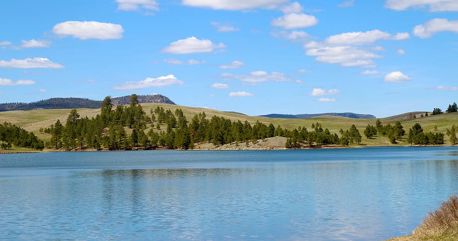 deerfield lake, south dakota, water, nature, panoramic, sky, HD wallpaper