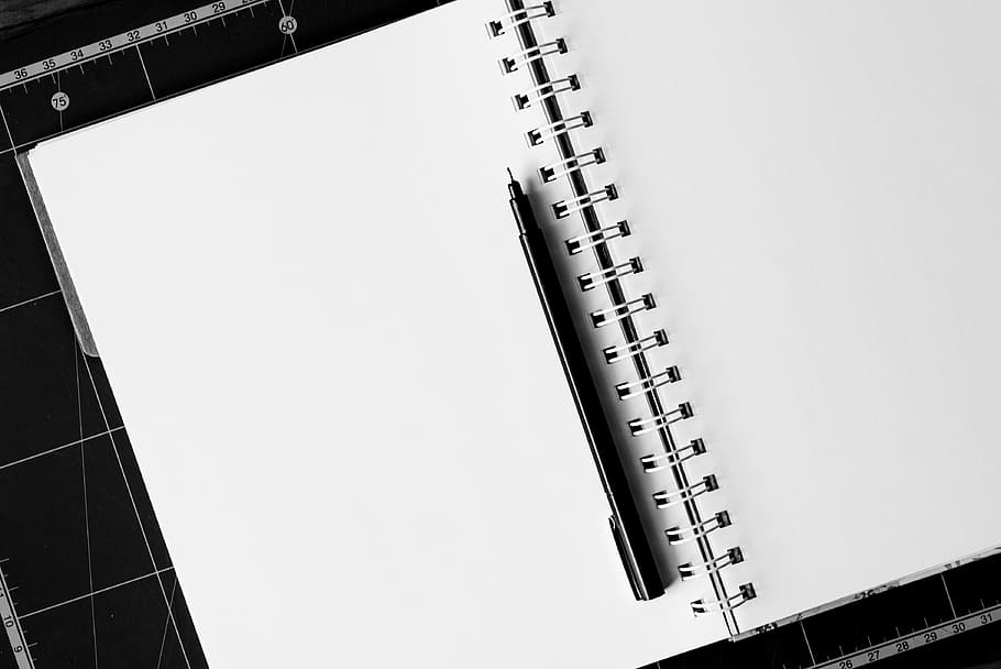 black pen on white notebook page, table, blank, desk, paper, background, HD wallpaper