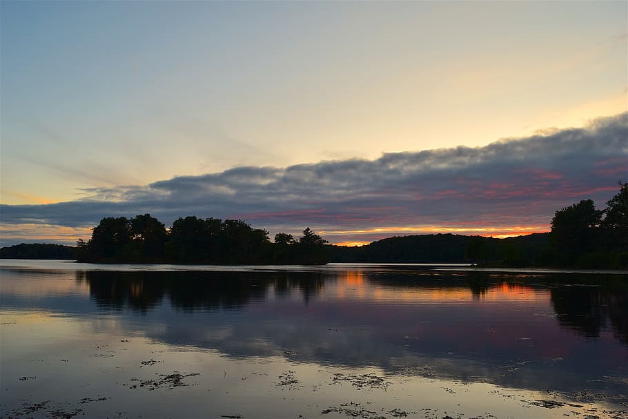 lake, sunset, park, forest, water, sky, nature, landscape, summer HD wallpaper