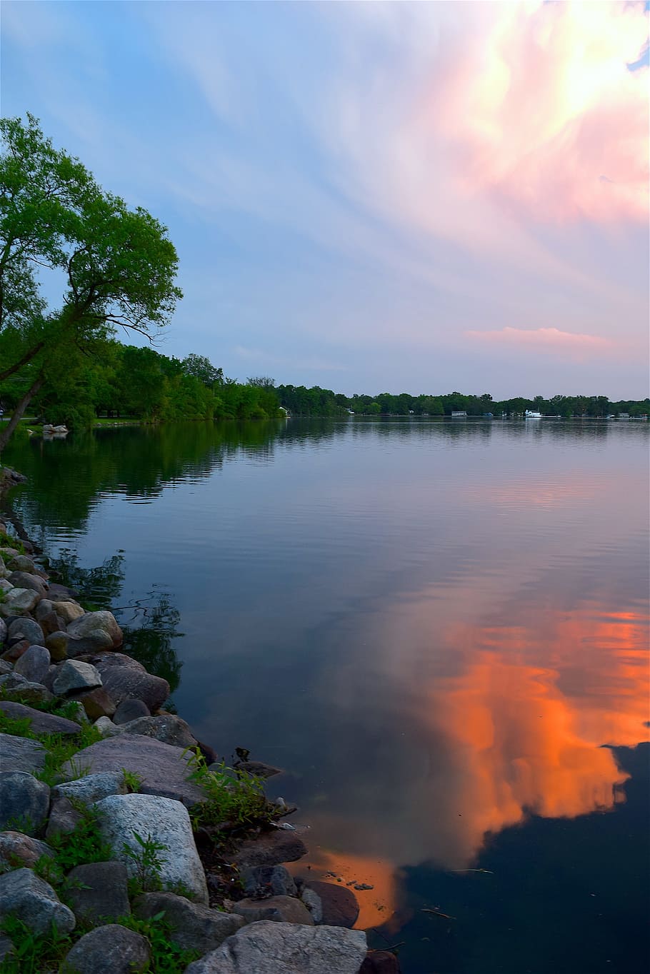 Sunset, Clouds, Lake, Reflection, sky, water, nature, landscape HD wallpaper