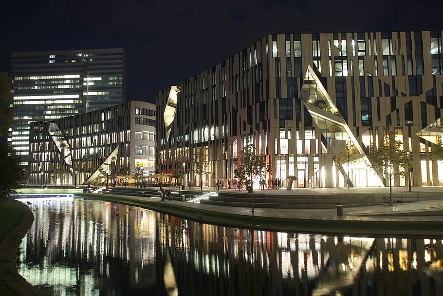 city, architecture, modern, reflection, building, düsseldorf HD wallpaper