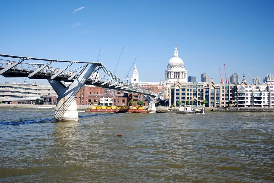 millennium, london, river thames, st pauls cathedral, bridge, HD wallpaper