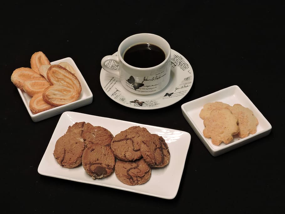 Coffee, Cookies, Note, food and drink, black background, bread HD wallpaper