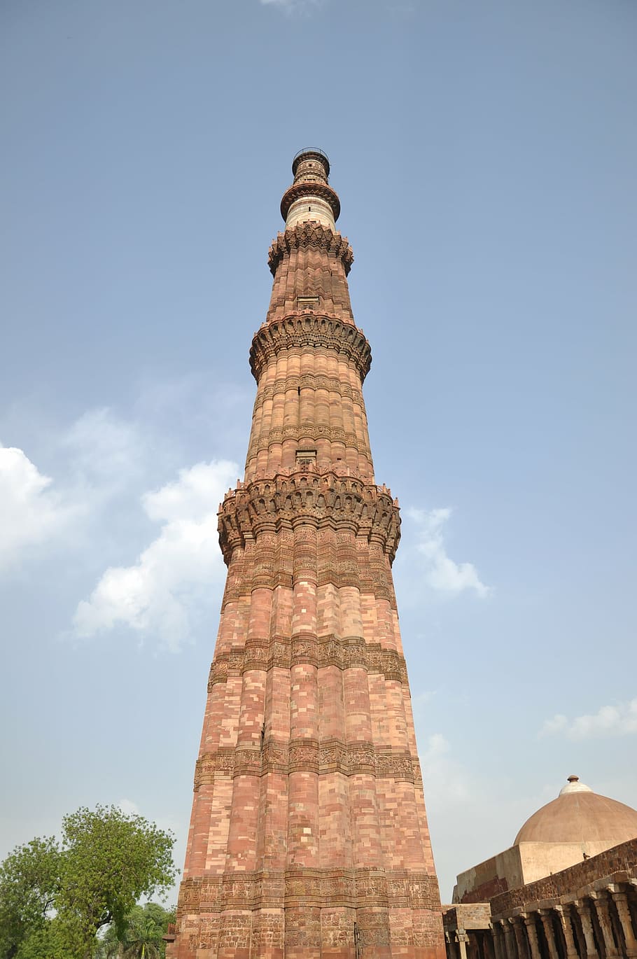 qutub minar, new delhi, monument, tower, minaret, india, sky, HD wallpaper