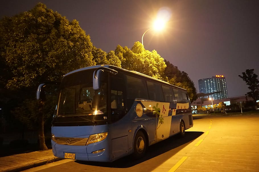 night view, buses, light, transportation, mode of transportation HD wallpaper