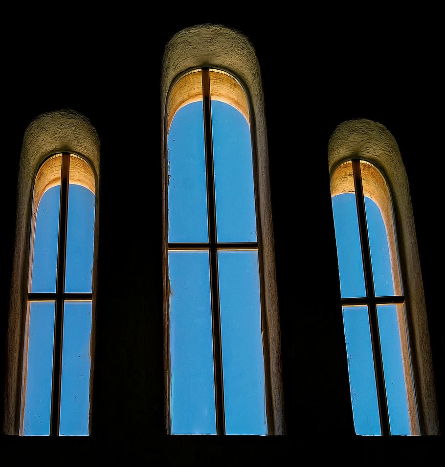 window under blue sky, architecture, light, glass, shadow, dark HD wallpaper