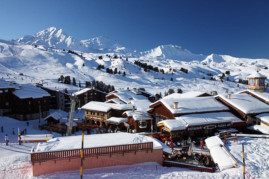aerial photography of town covered with snow, Active, Alpine HD wallpaper