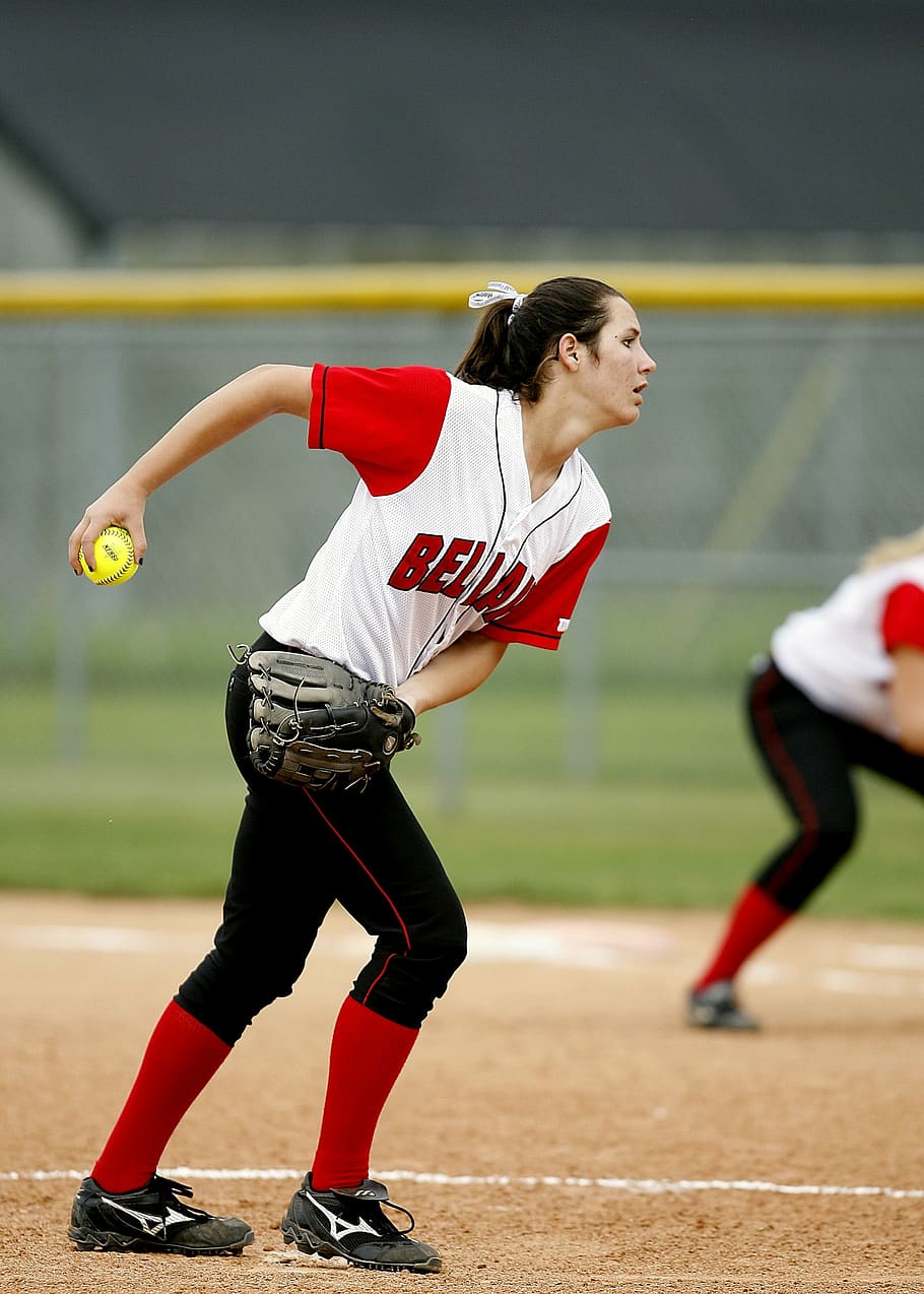 softball, pitcher, girl, game, field, competition, player, circle, HD wallpaper