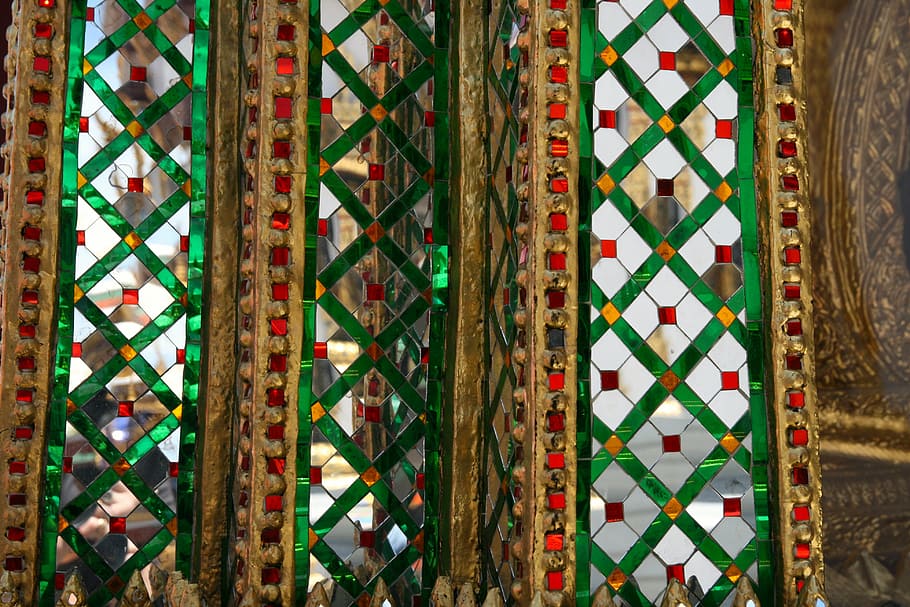 pattern, orient, temple, gold, emerald, glass, monastery, buddhist HD wallpaper