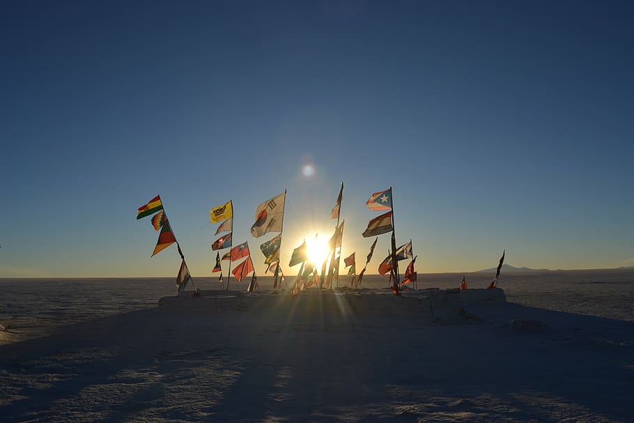 world flags, nation, brown, sand, field, sticks, sky, horizon HD wallpaper