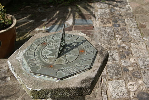 gray sundial, sun dial, clock, time, shadow, stone, antique HD wallpaper