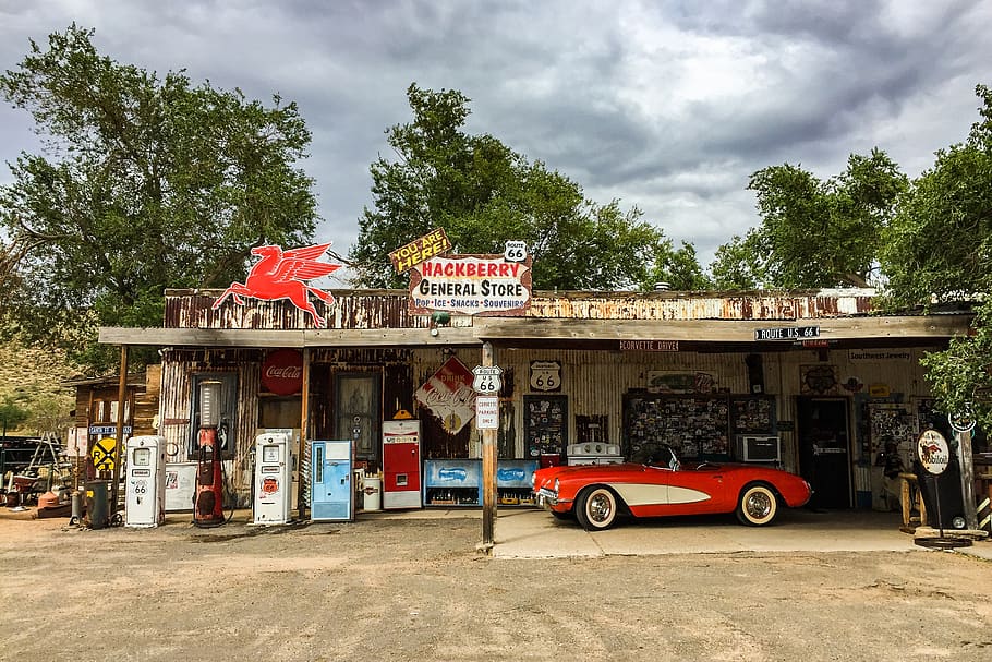 united states, route 66, america, old, gas station, architecture, HD wallpaper