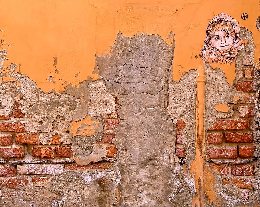 orange, wall, art, paint, rocks, art and craft, wall - building feature HD wallpaper