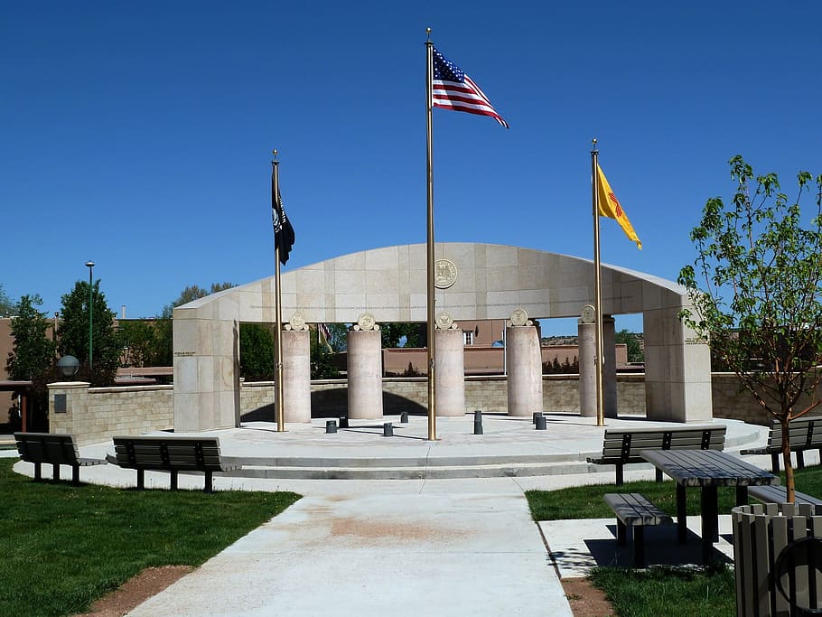 USA flag in gray pole, Santa Fe, New Mexico, Monument, memorial, HD wallpaper