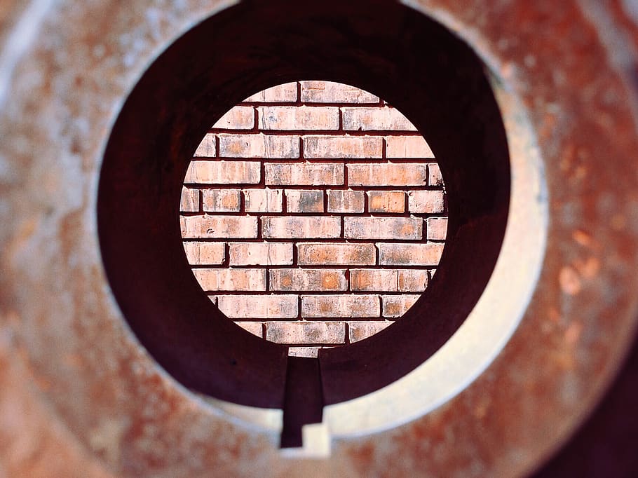 circle, perspective, brick, metal, geometric shape, no people HD wallpaper