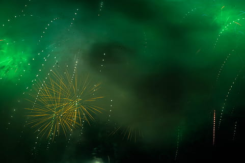 fireworks, green, smoke, green color, no people, night, water HD wallpaper
