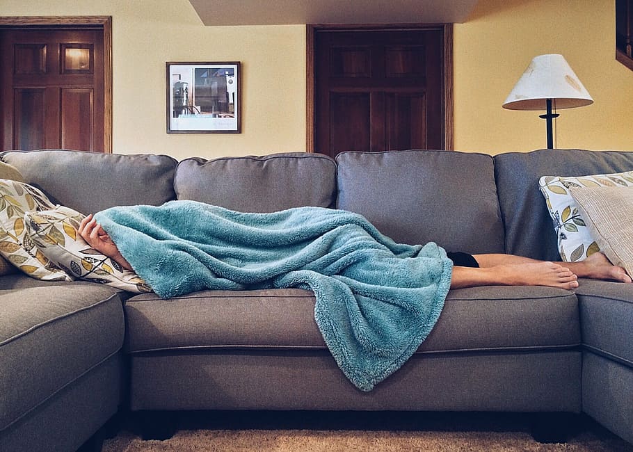 person sleeping in gray sofa, home, life, couch, relax, furniture HD wallpaper