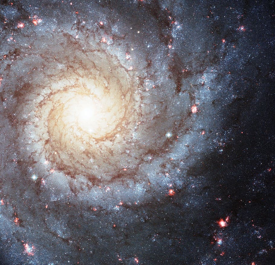 closed photo of solar system, messier 74, ngc 628, spiral galaxy