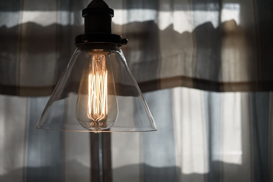 clear glass pendant lamp turned on, light, light bulb, electricity HD wallpaper