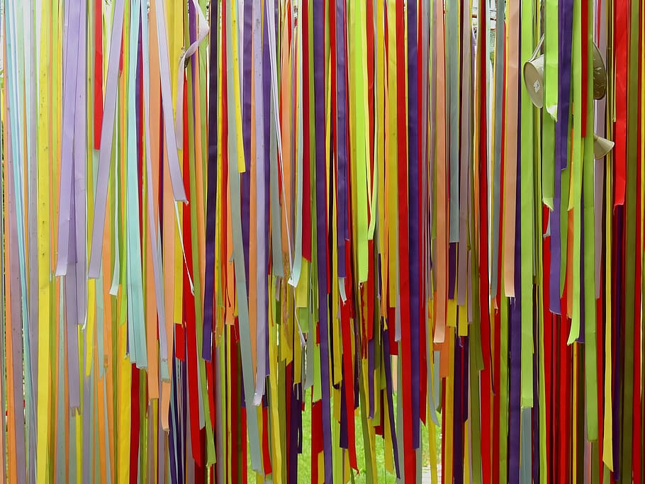 multicolor paper strip hanging decor, fabric, colorful, pattern HD wallpaper