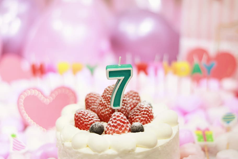 green number 7 cake candle, dessert, sweet Food, decoration, candy HD wallpaper