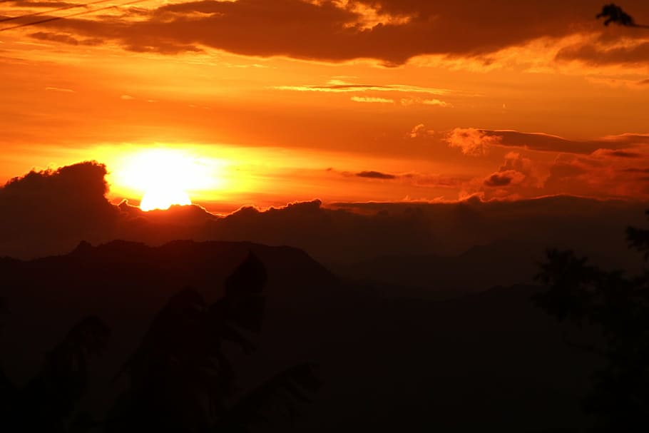 filadelfia, caldas, colombia, sunset, dramatic, orange sky, HD wallpaper